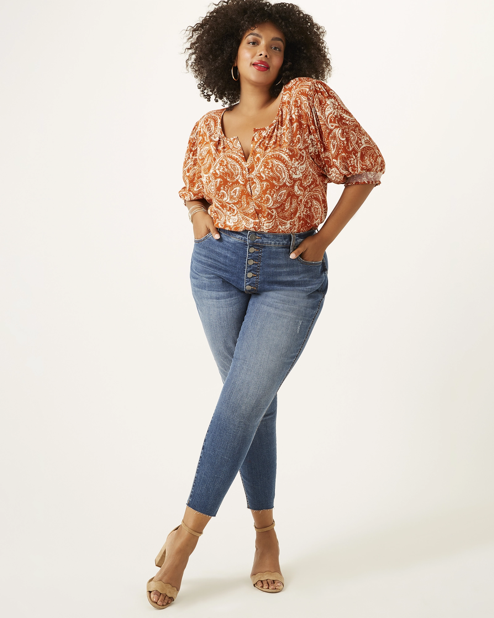 Active Wear Donna High-Rise Button-Fly Straight-Leg Jeans | Medium Wash