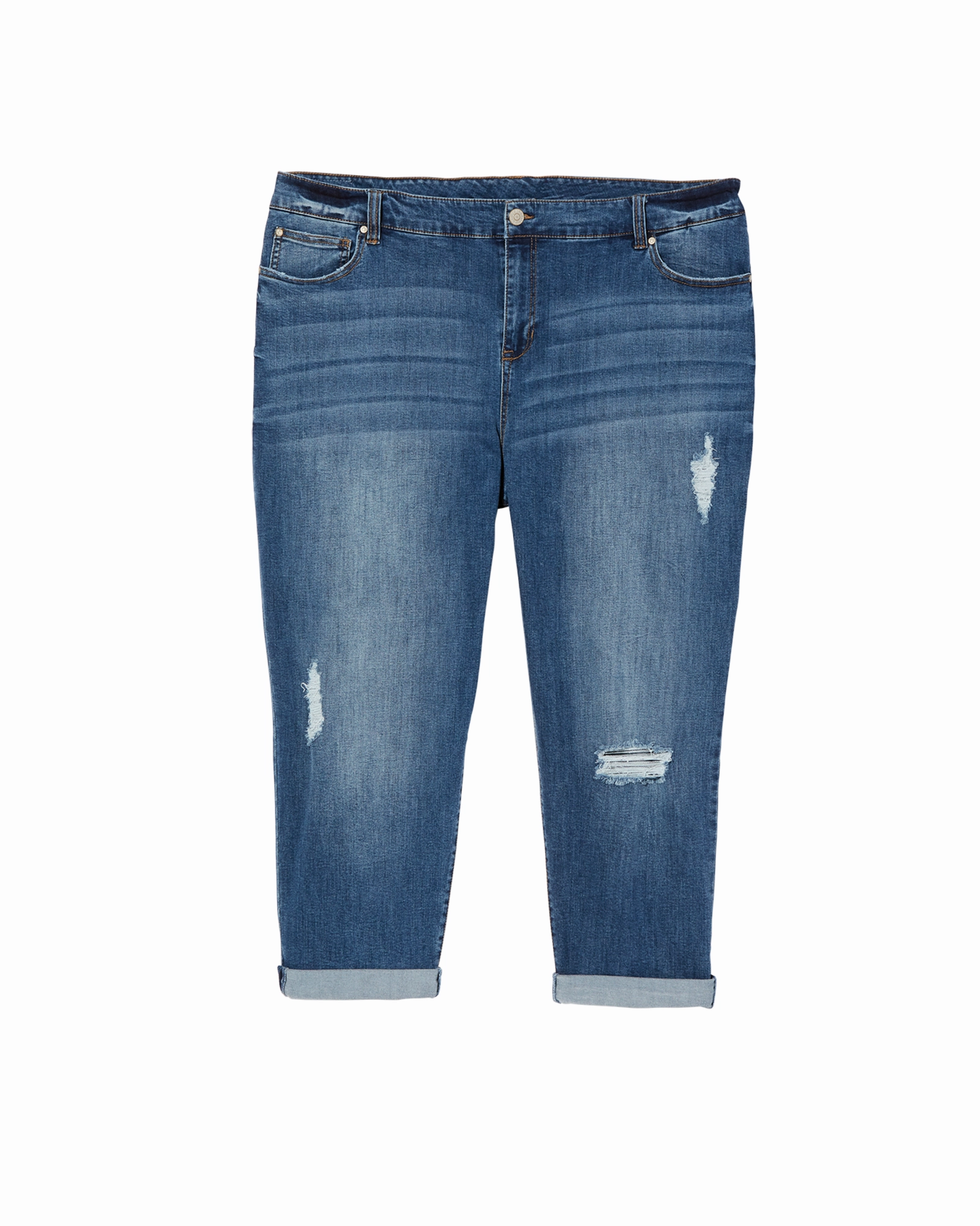 Wythe Mid Rise Cuffed Boyfriend Jean with Destruction | Medium Wash Winter Fashion Sophisticated Look