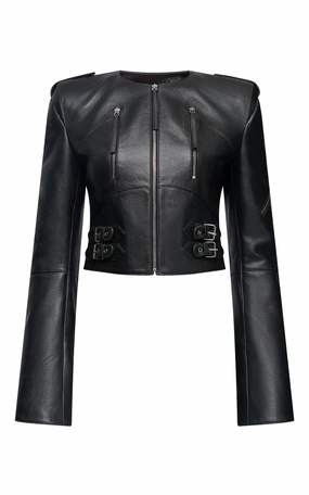 Phanes Moto Jacket in Black Leather Trendy Feel Easy Comfort