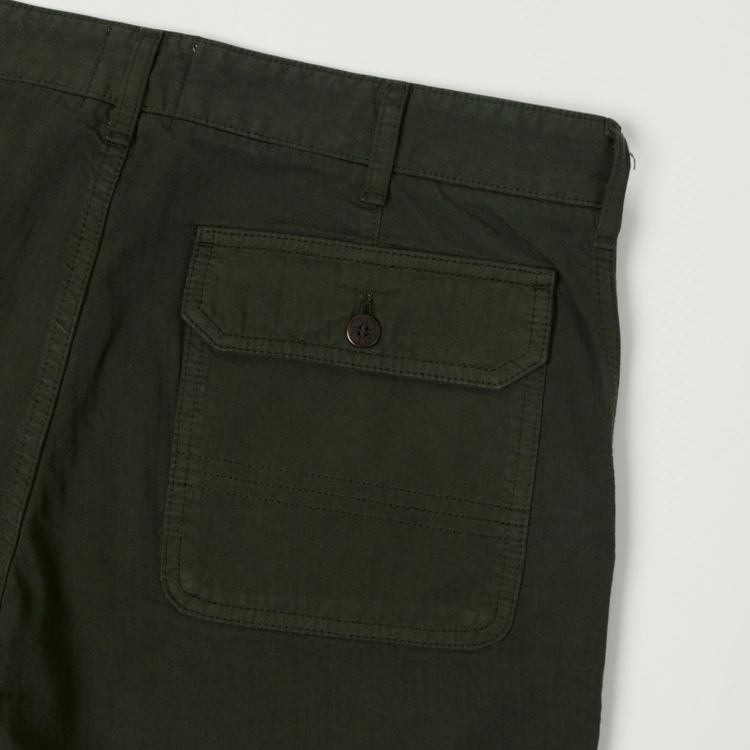 Heimat 'Journey' Herringbone Twill Shorts - Military Green Vintage Look Flexible Material