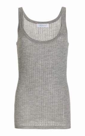 Nevin Pointelle Knit Tank Top in Heather Grey Cashmere Silk Cold Comforted Sleek Texture
