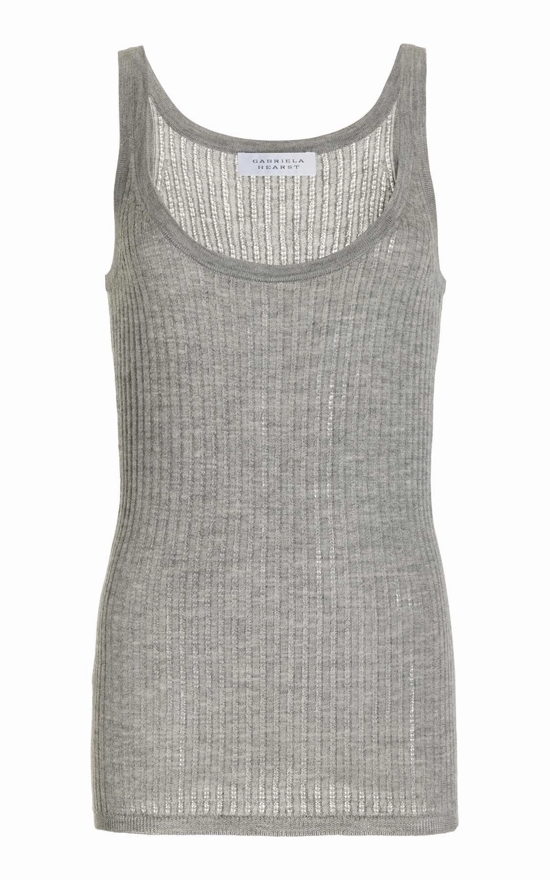 Double Layer Thermal Nevin Pointelle Knit Tank Top in Heather Grey Cashmere Silk