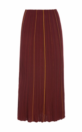 Celeano Pinstripe Knit Midi Skirt Burnt Sienna Merino Wool OekoTex Certified Casual Draping