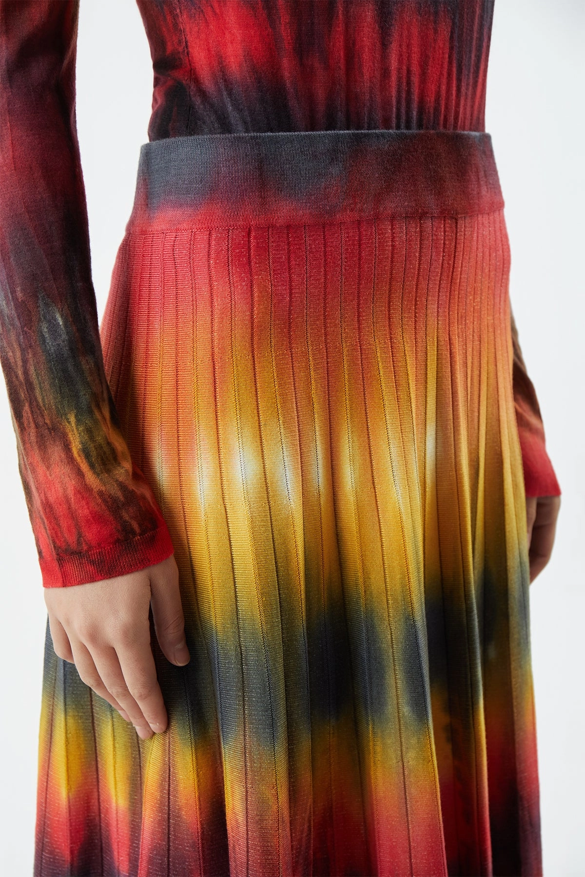 Chill Proof Ella Knit Midi Skirt in Fire Tie Dye Cashmere
