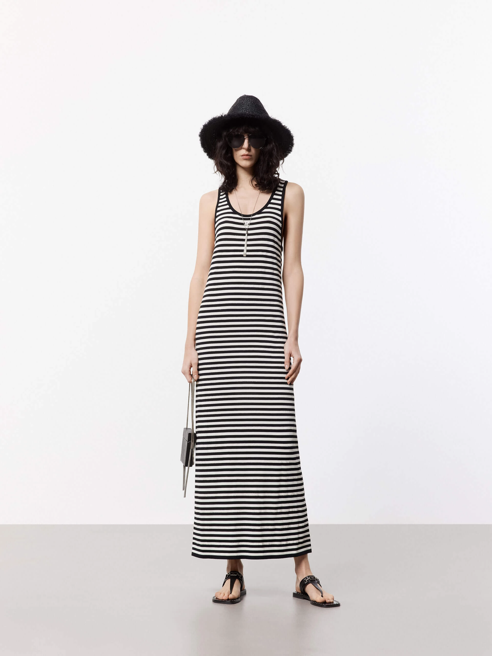 Striped Maxi Tank Dress Beaded-Sleeve Lightweight and Breezy