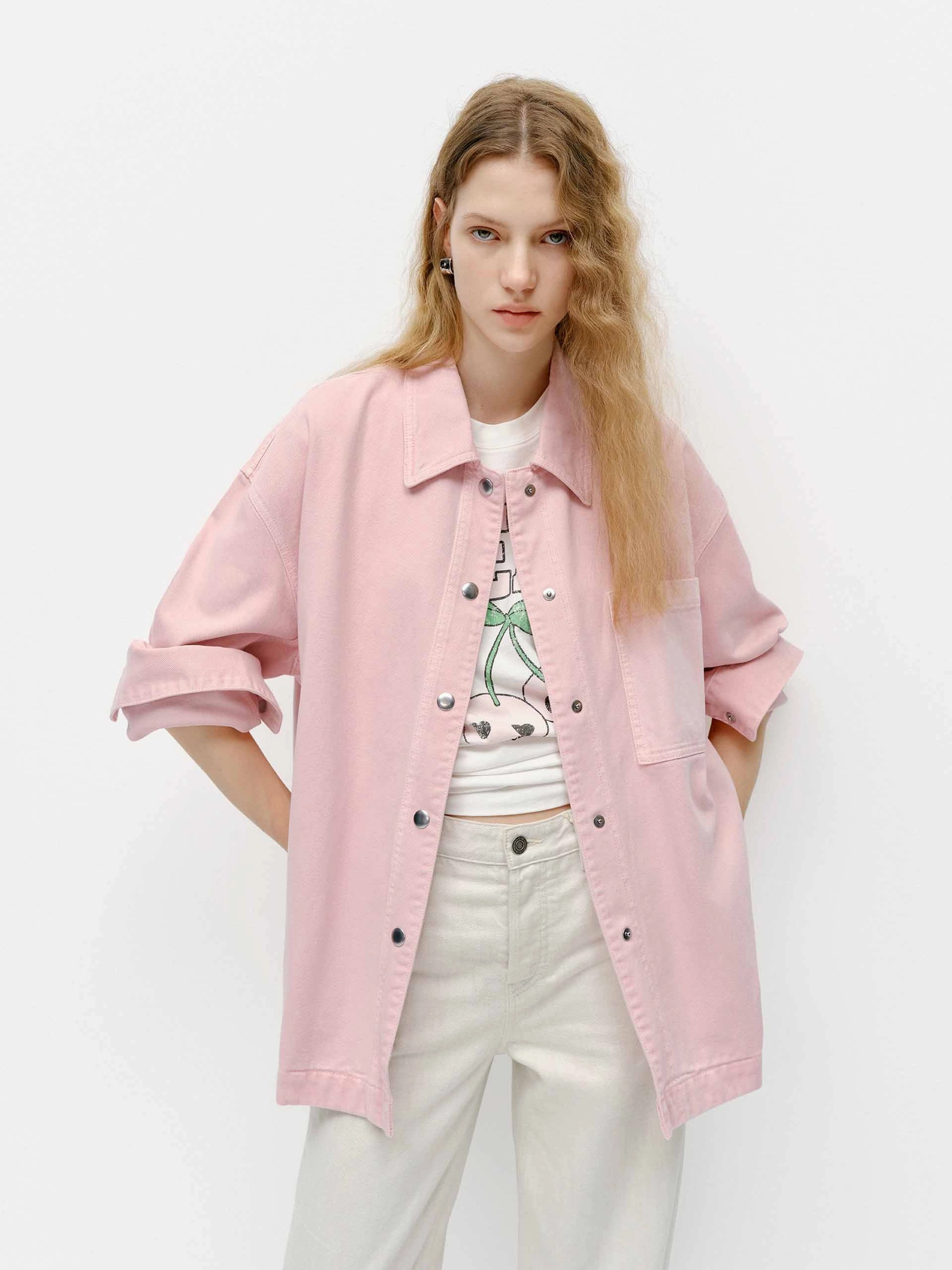 Subtle Texture suitable for formal meetings Snap Button Cotton Jacket