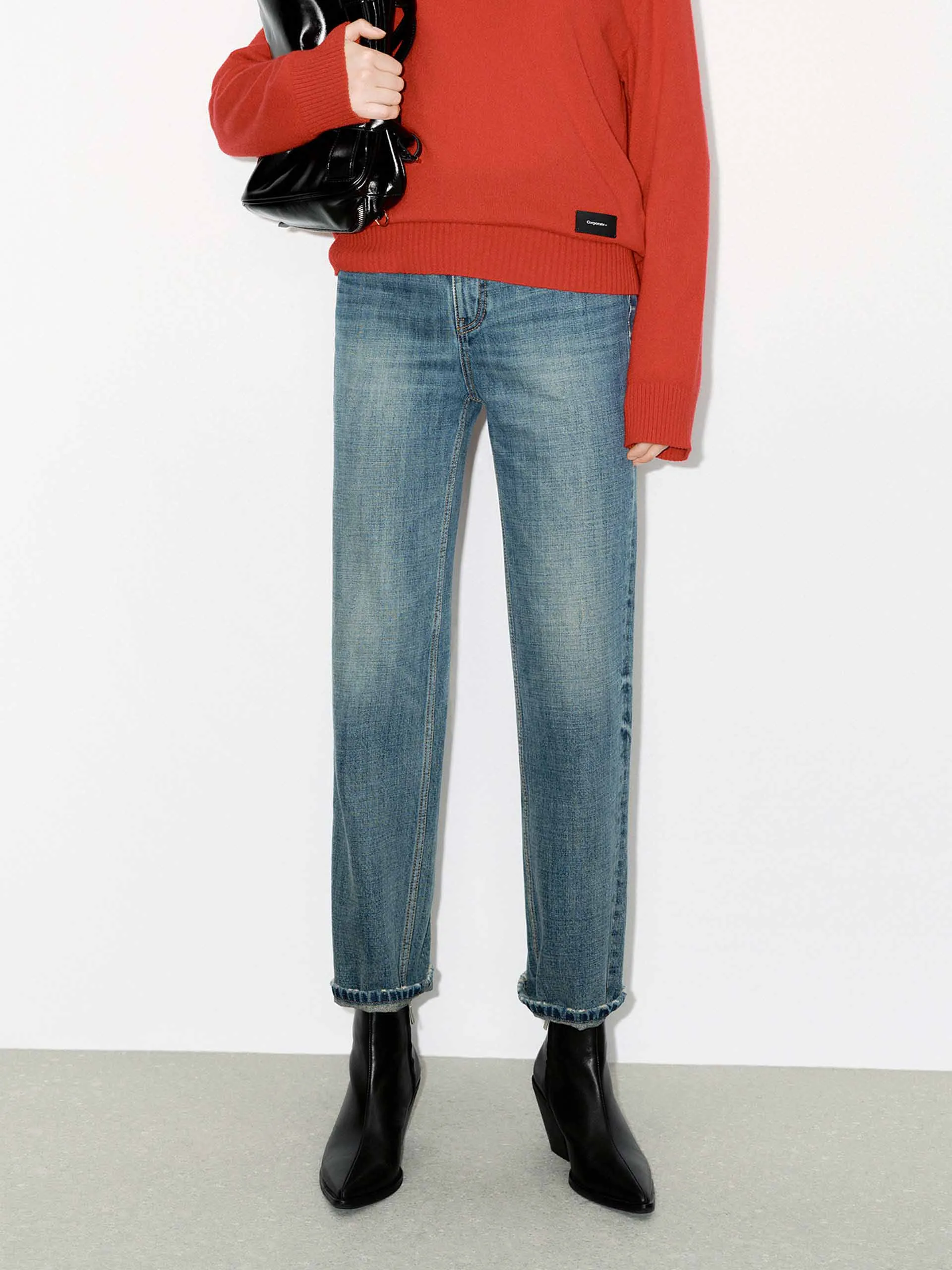 Cotton Blend Ankle Jeans Basic Piece Modern Spring Mood