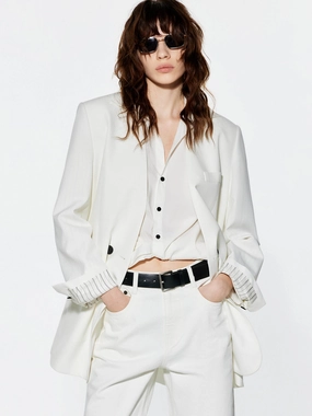 Tear Resistant Fabric Blends Structured Collarless Blazer