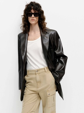 Quick Release Buckle Mechanism Structured Leather Blazer