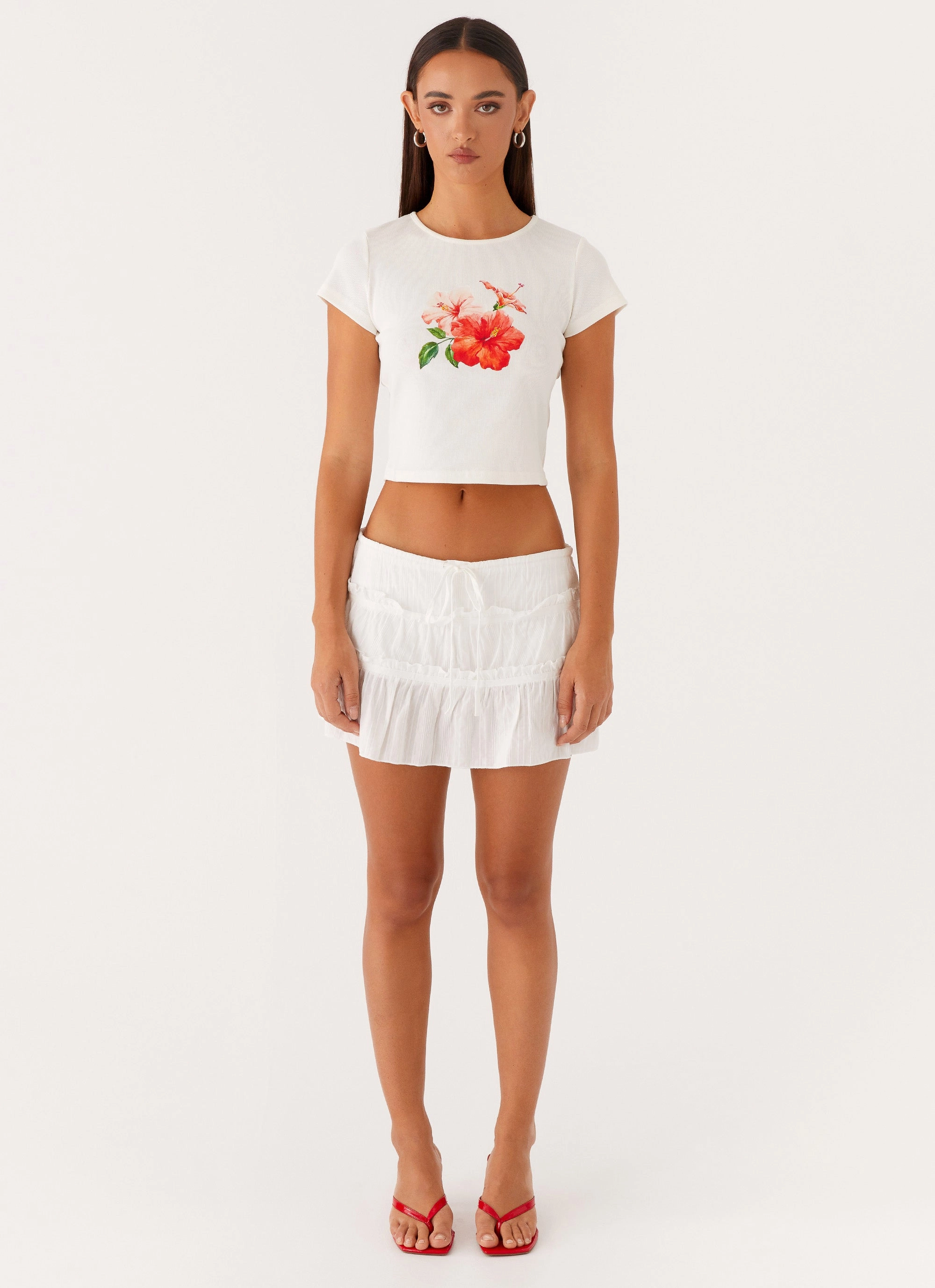 Layered Hem Split hem Nicolette Ruched Skort - White