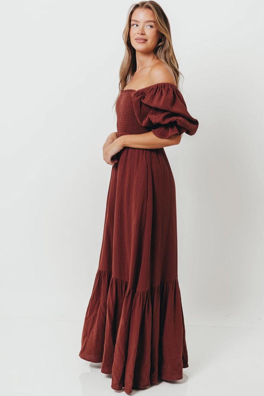 Livvy 100% Cotton Maxi Dress in Rust Brown - Bump Friendly Simple Comfort Work or Casual