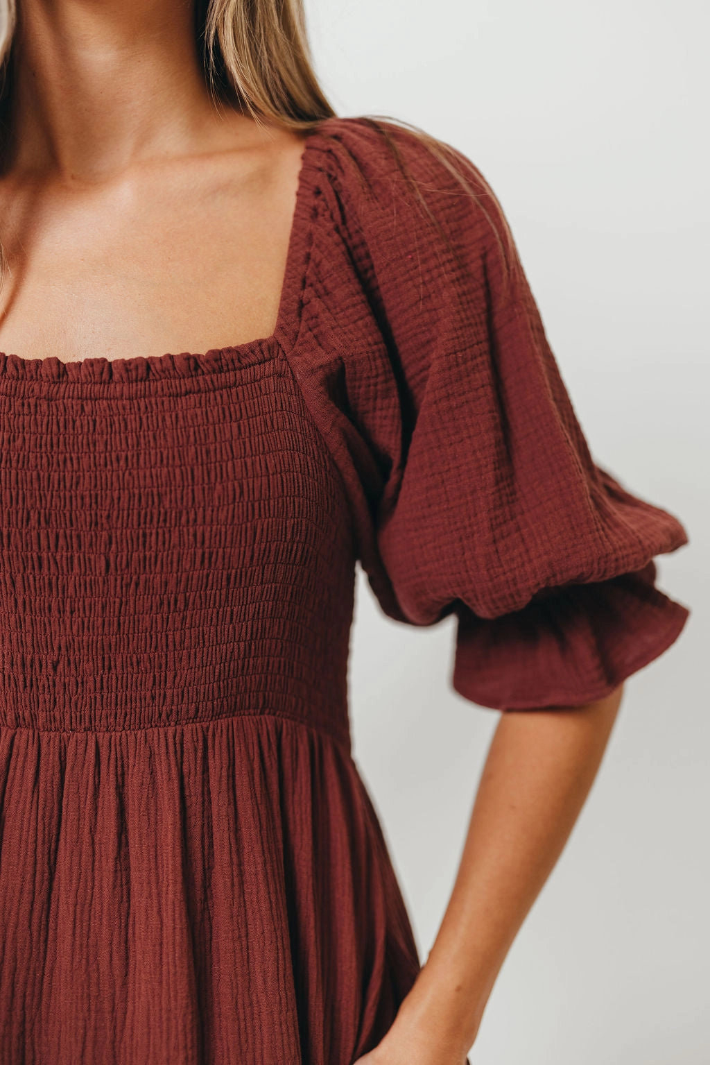 Livvy 100% Cotton Maxi Dress in Rust Brown - Bump Friendly Gentle Look Soft Contour