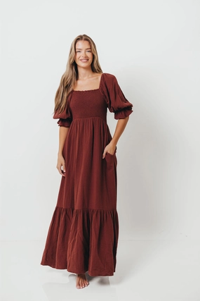 Livvy 100% Cotton Maxi Dress in Rust Brown - Bump Friendly Timeless Edge Sleek Design Fit