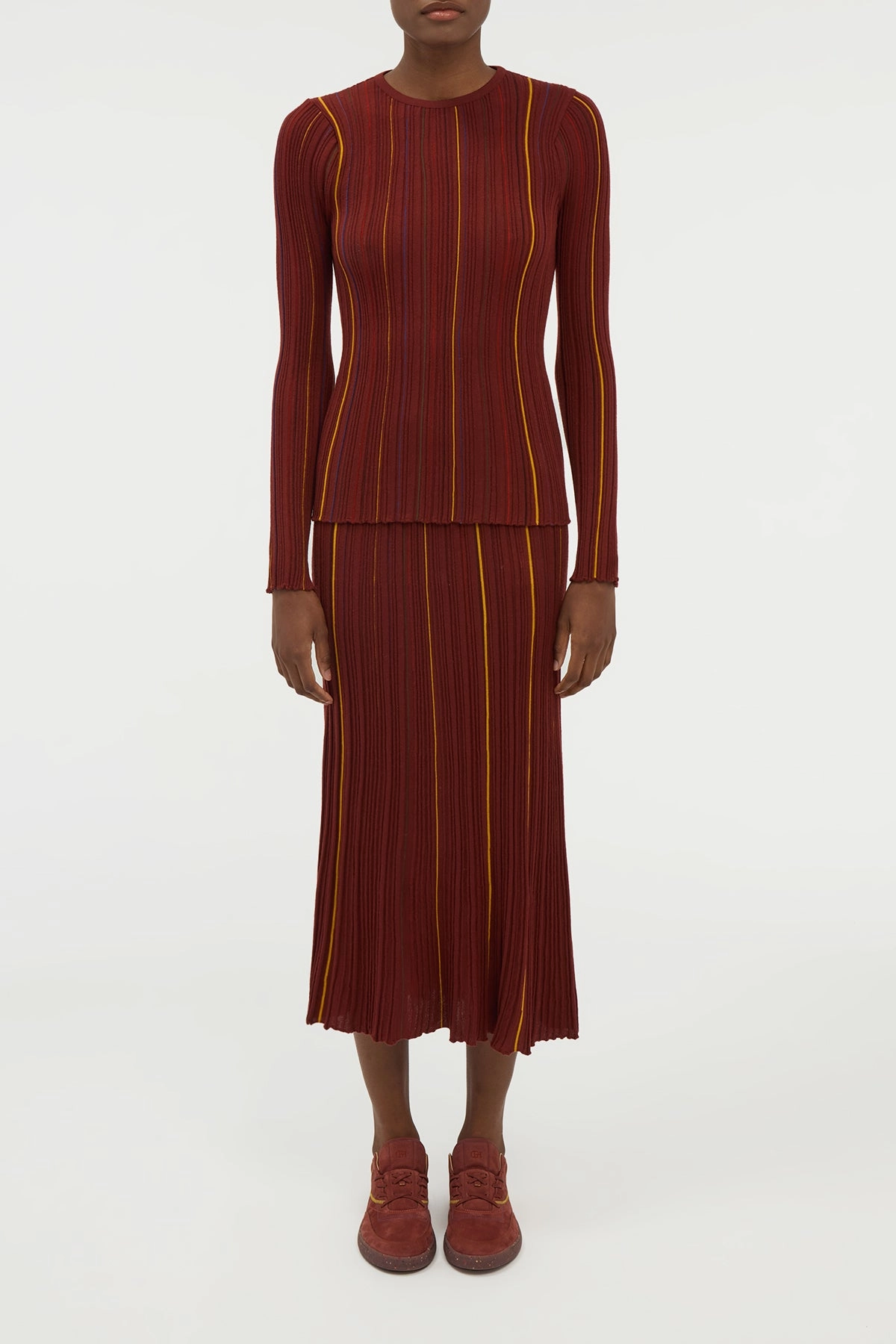 Core Style AirflowOptimized Pattern Augie Pinstripe Knit Sweater in Burnt Sienna Merino Wool