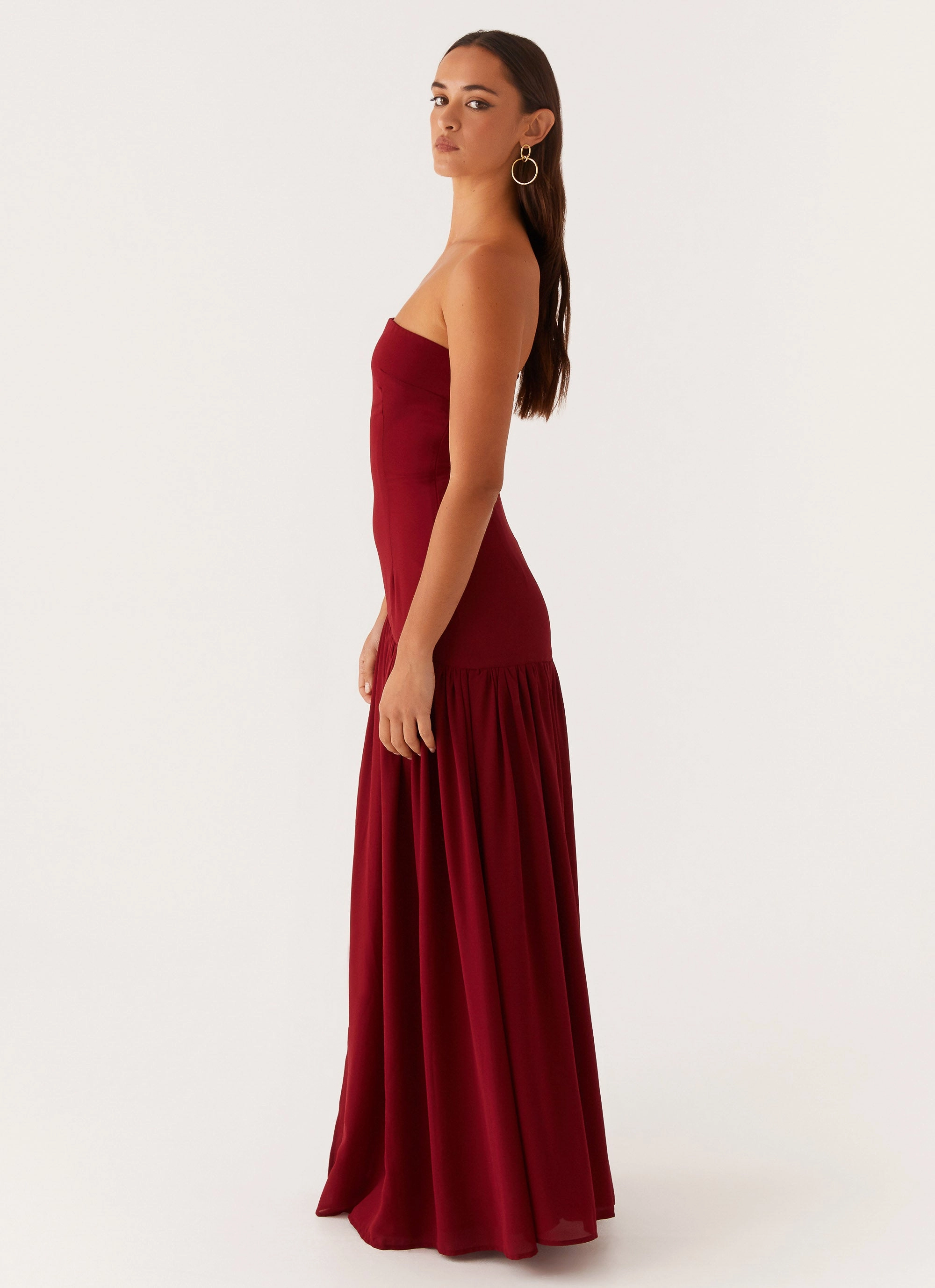 Low-Waist Eden Strapless Maxi Dress - Maroon