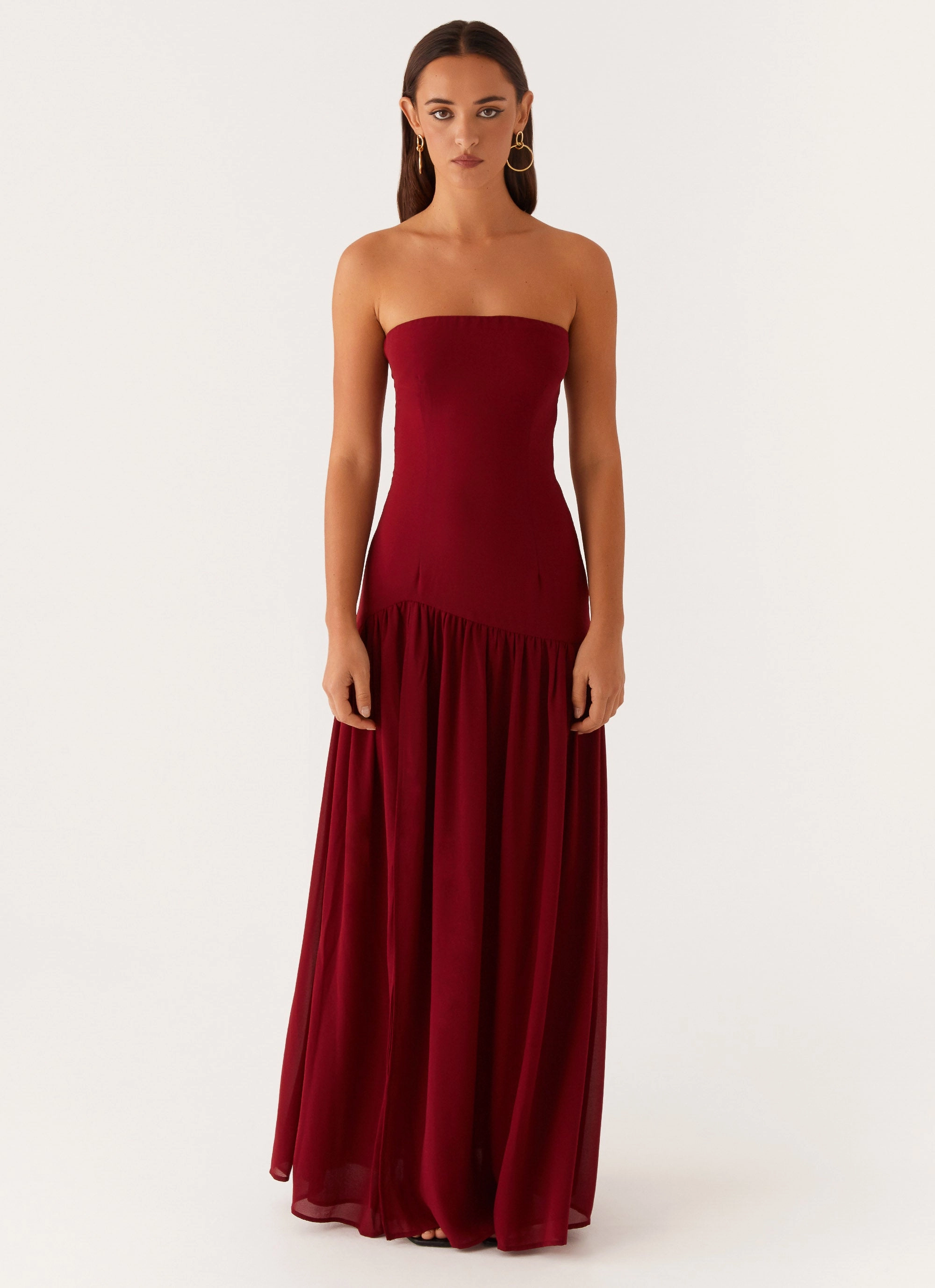 Eden Strapless Maxi Dress - Maroon Resort Ready Daily Ready