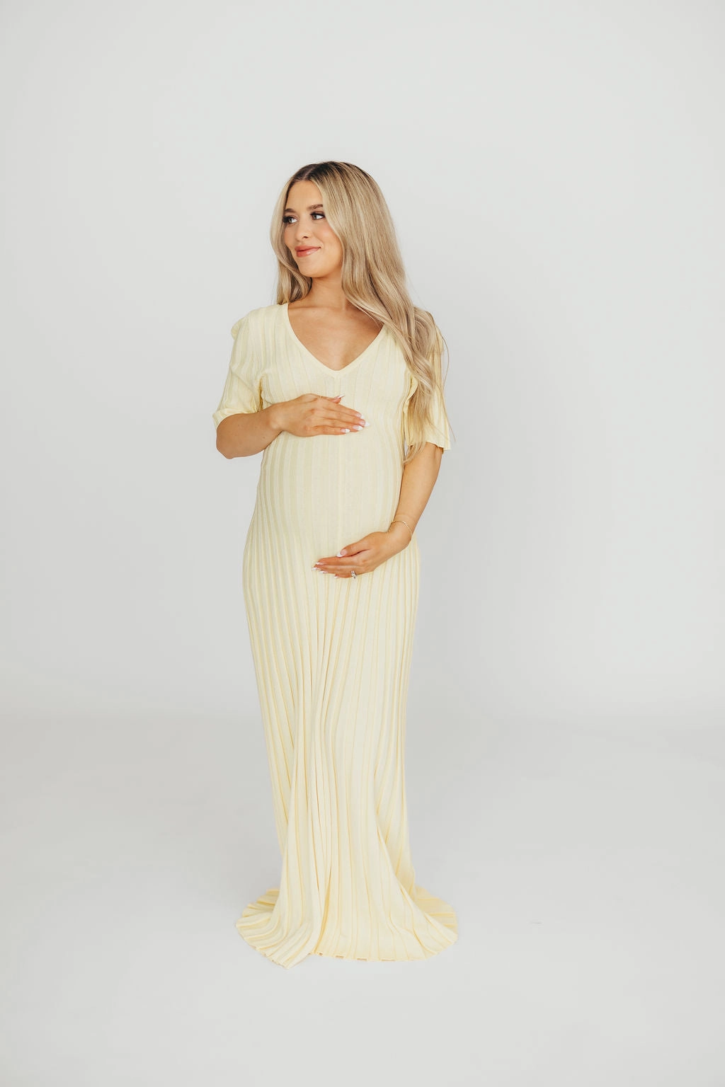 Moment Soft All-Occasion Look Oakley Ribbed Maxi Dress in Light Yellow - Bump Friendly *Final-Sale*