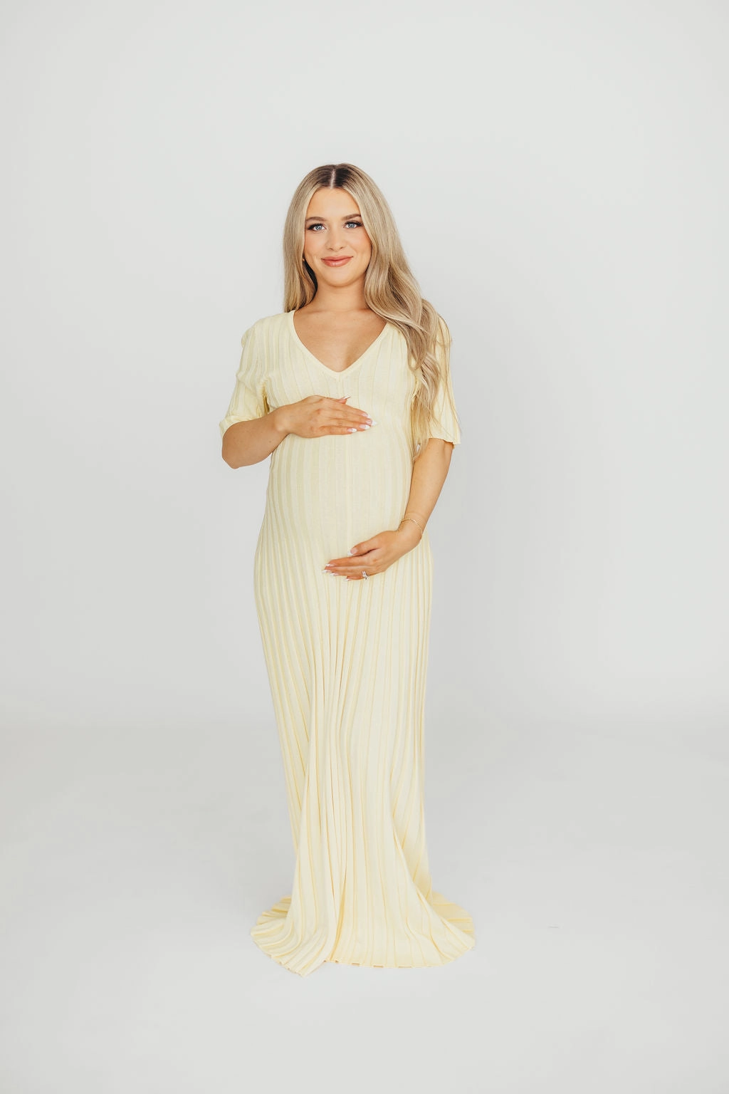 Daywear Fit Oakley Ribbed Maxi Dress in Light Yellow - Bump Friendly *Final-Sale*