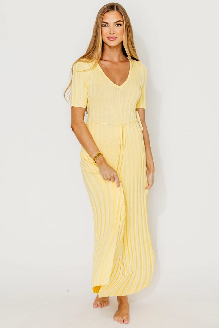 Oakley Ribbed Maxi Dress in Light Yellow - Bump Friendly *Final-Sale* Chill Friendly Soft fabric piece