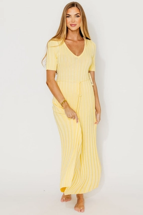 Oakley Ribbed Maxi Dress in Light Yellow - Bump Friendly *Final-Sale* Chill Friendly Soft fabric piece