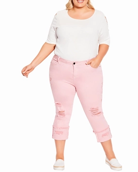 Eden Ripped Embroidered Capri | Pink Trendy Wear