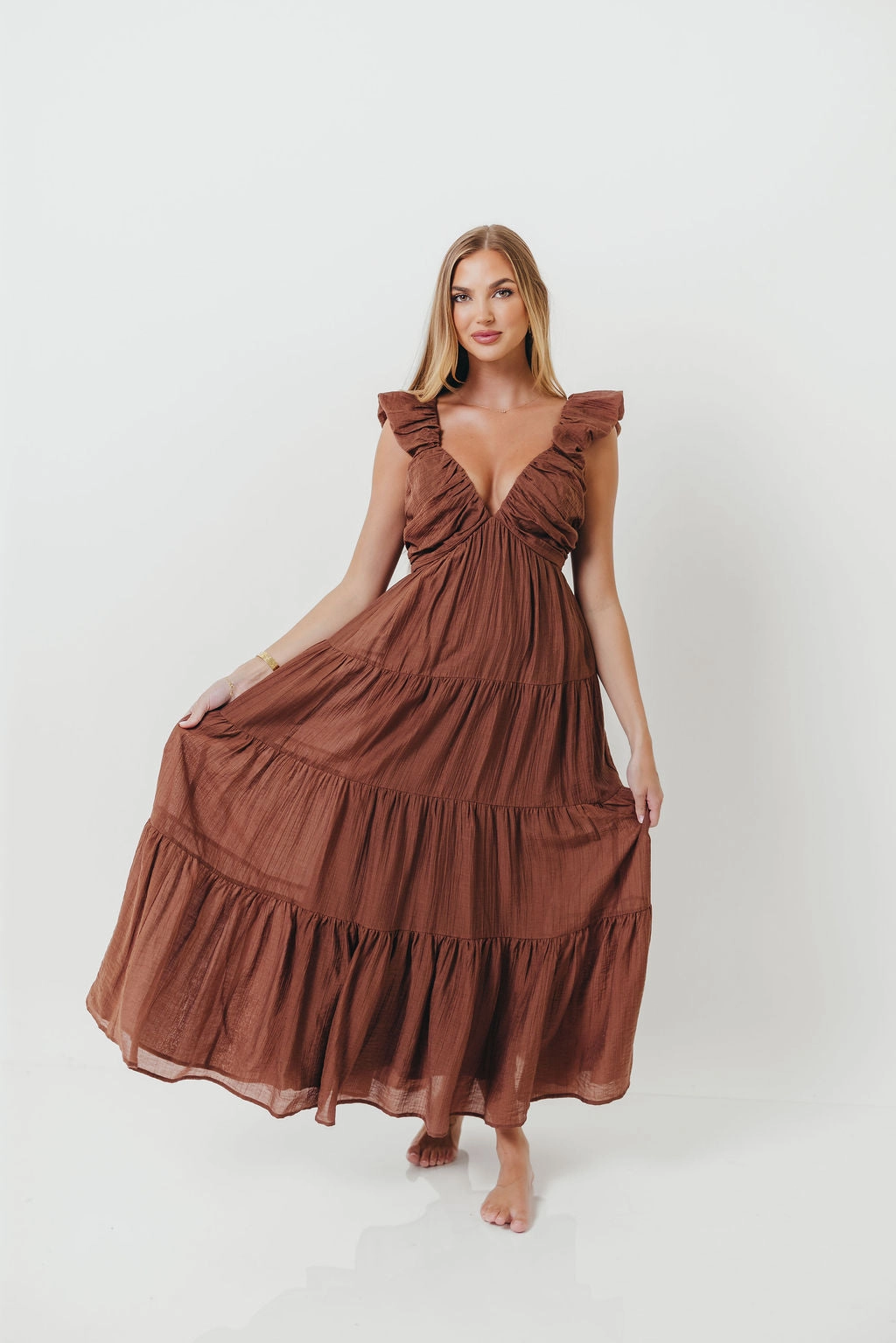 Katy Pleated Bodice Maxi Dress in Hazelnut - Bump Friendly Trendy Piece