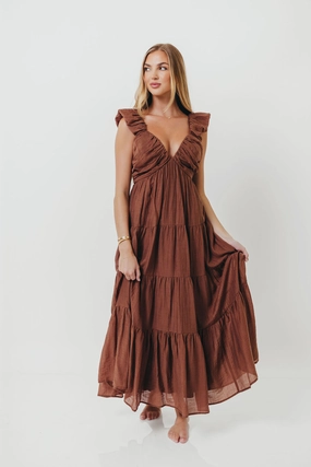Katy Pleated Bodice Maxi Dress in Hazelnut - Bump Friendly Winter Classic Relax Line