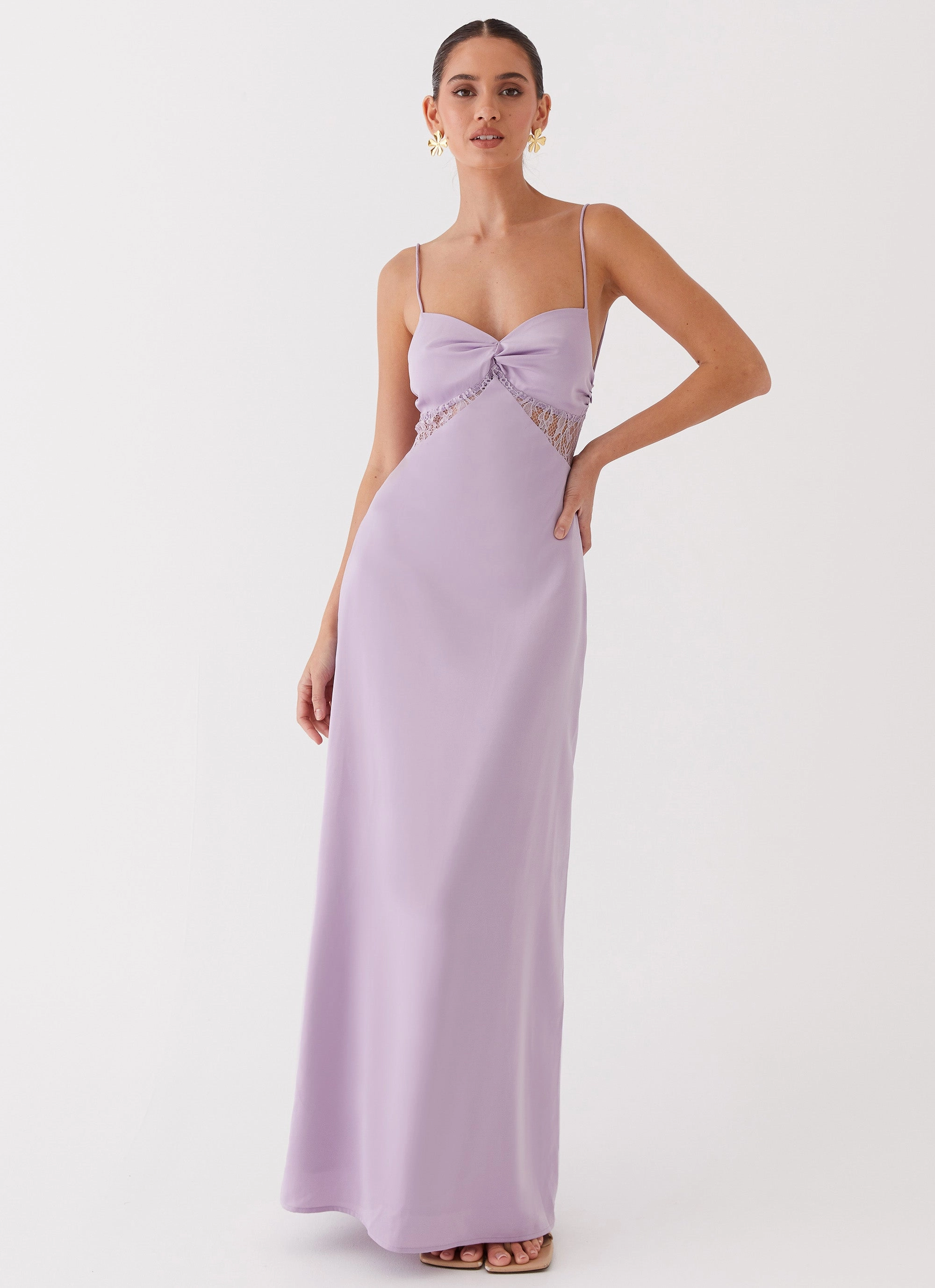 Walk Mood Dream Sight Lace Satin Maxi Dress - Lilac