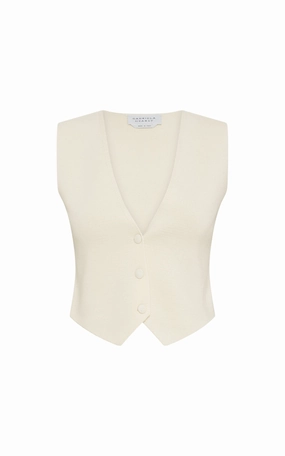 Styx Knit Vest in Ivory Merino Wool Cashmere Stay Warm Non Chafing Seams