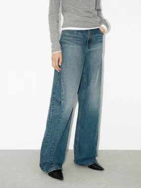 Relaxed Waist Fit Blue Wash Straight Jeans