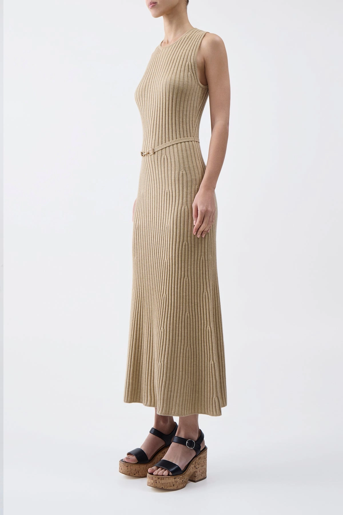 Classic Casual WrinkleResistant Finish Meier Knit Dress in Hay Merino Wool Cashmere