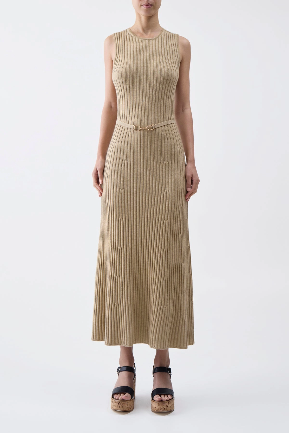 Meier Knit Dress in Hay Merino Wool Cashmere QuickFabric Recovery Breathable Mesh Panels