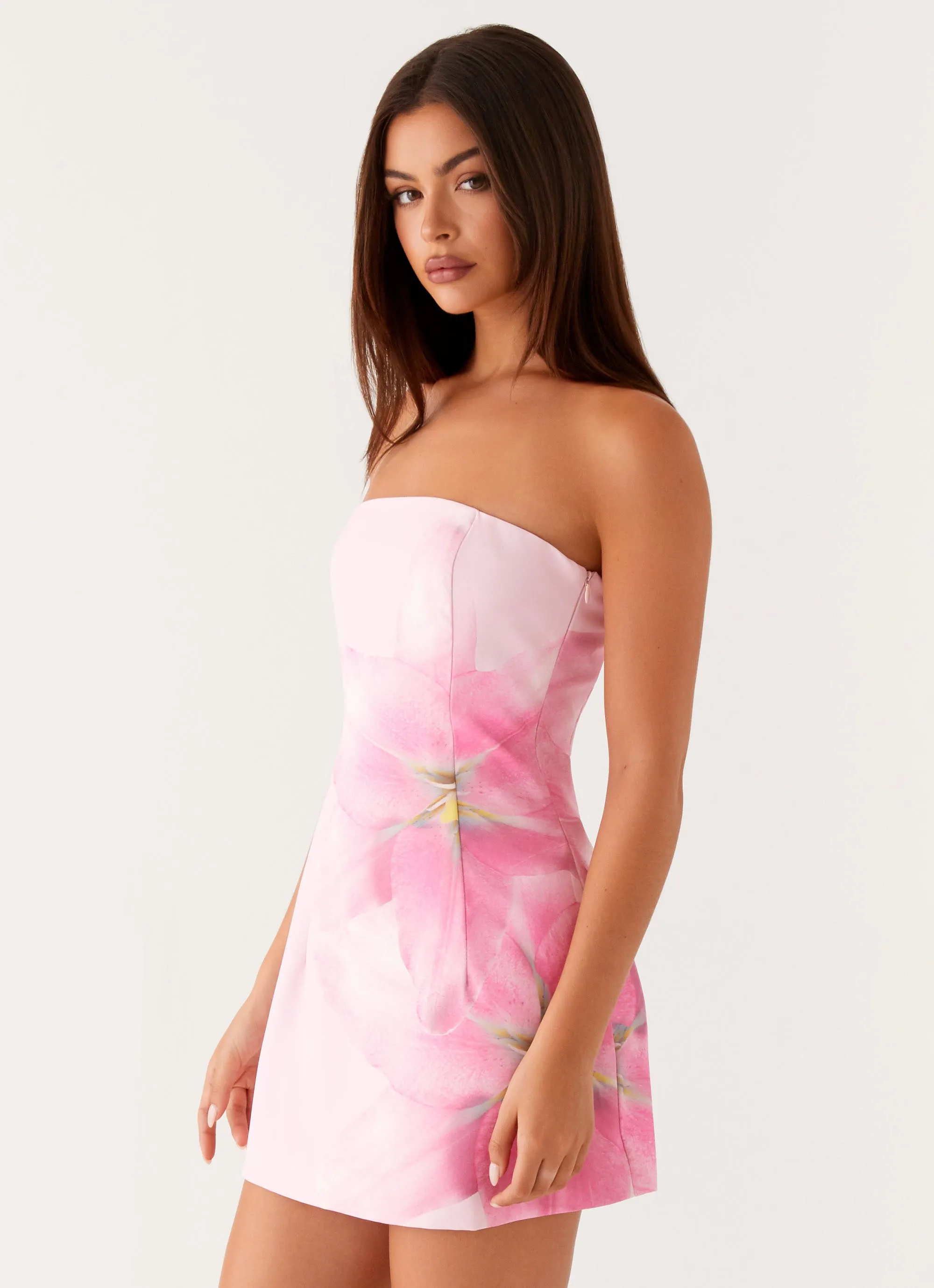 Sugar Rush Strapless Mini Dress - Pink Fluid Fabric Hook-And-Eye