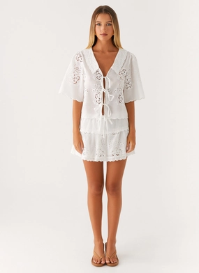 Summer Escape Embroidered Mini Skirt - White Sporty Casual