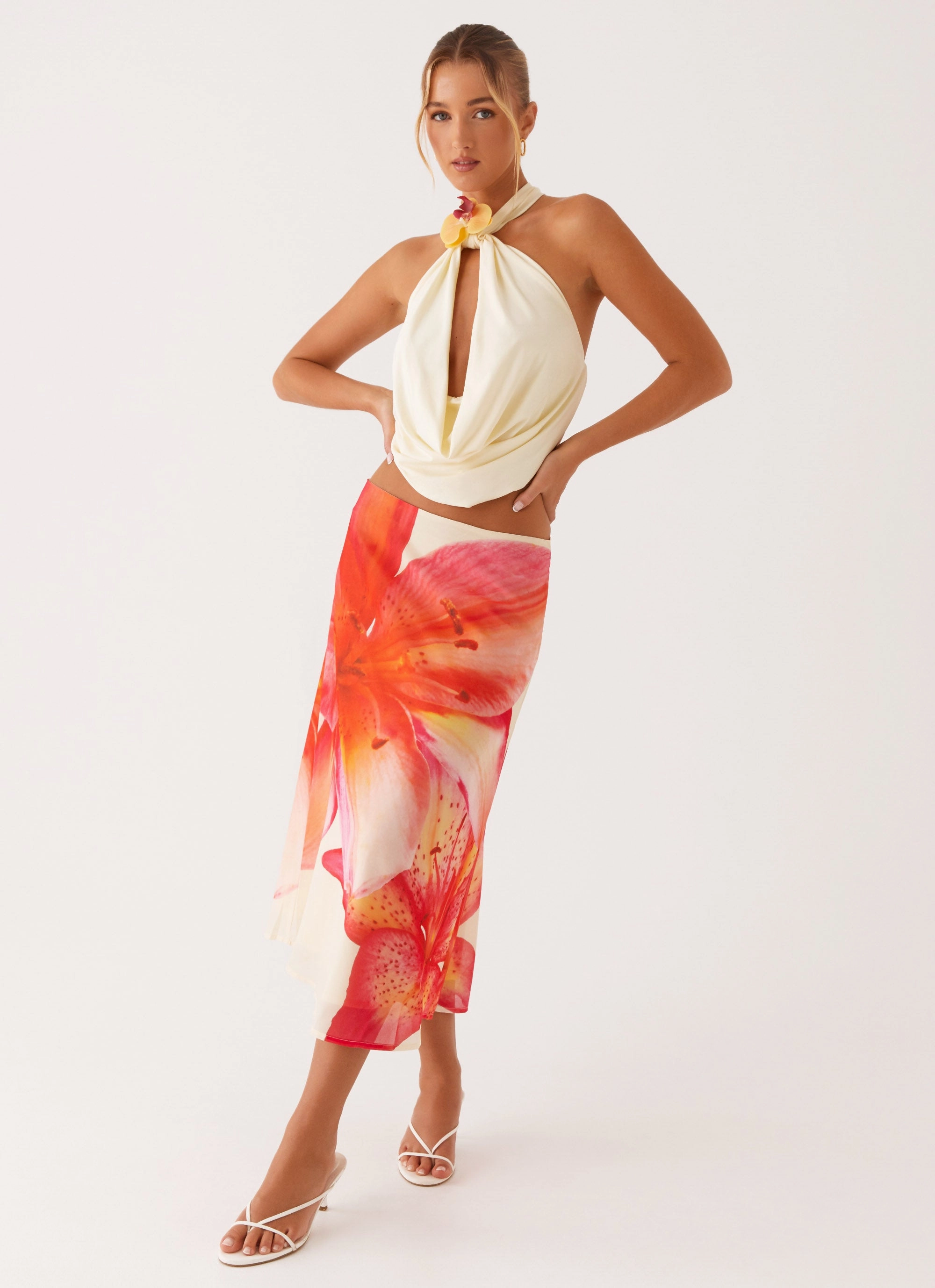 High Street Fashion Summertime Midi Skirt - Yellow Floral