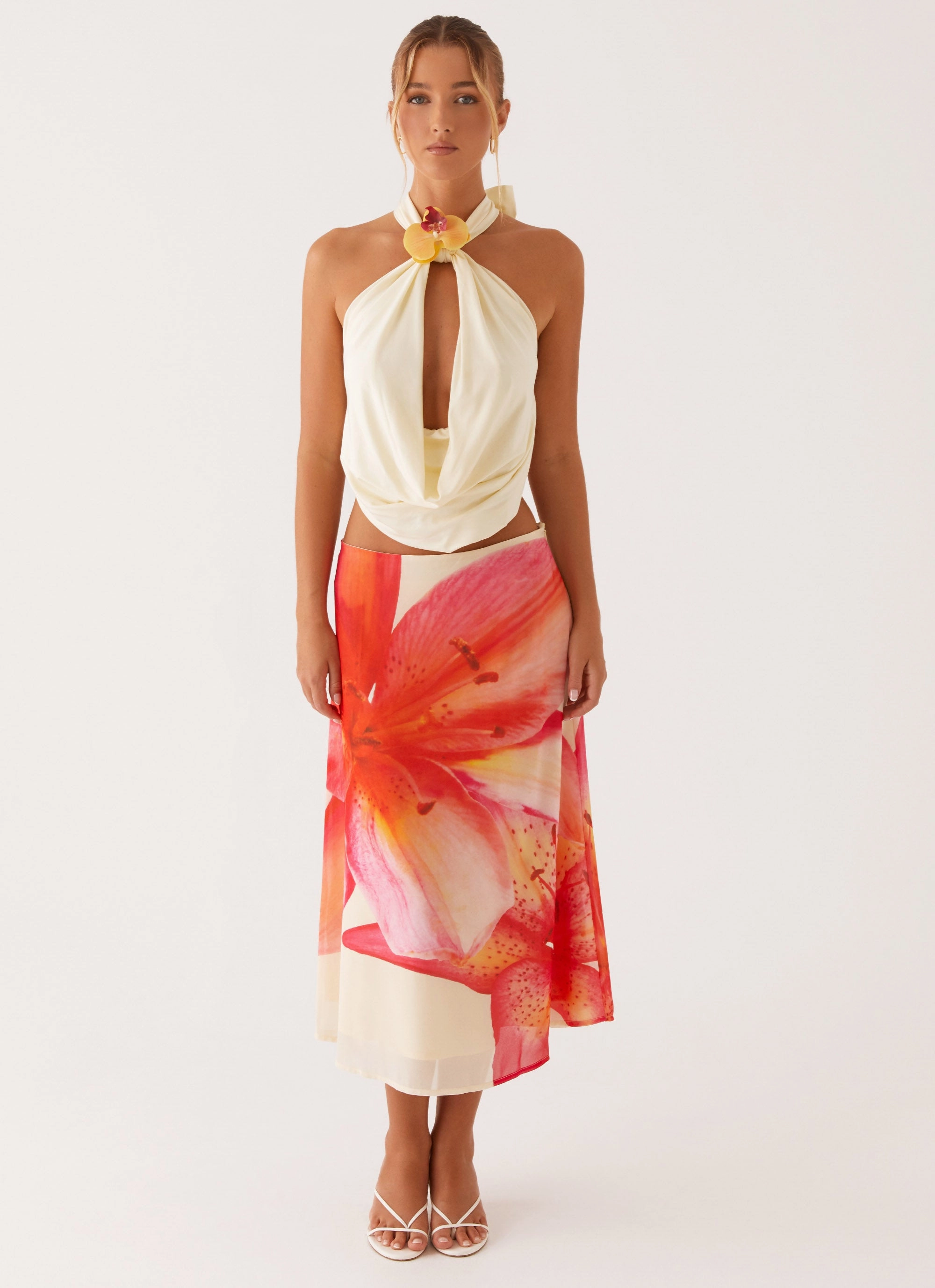 Clean Lines Summertime Midi Skirt - Yellow Floral