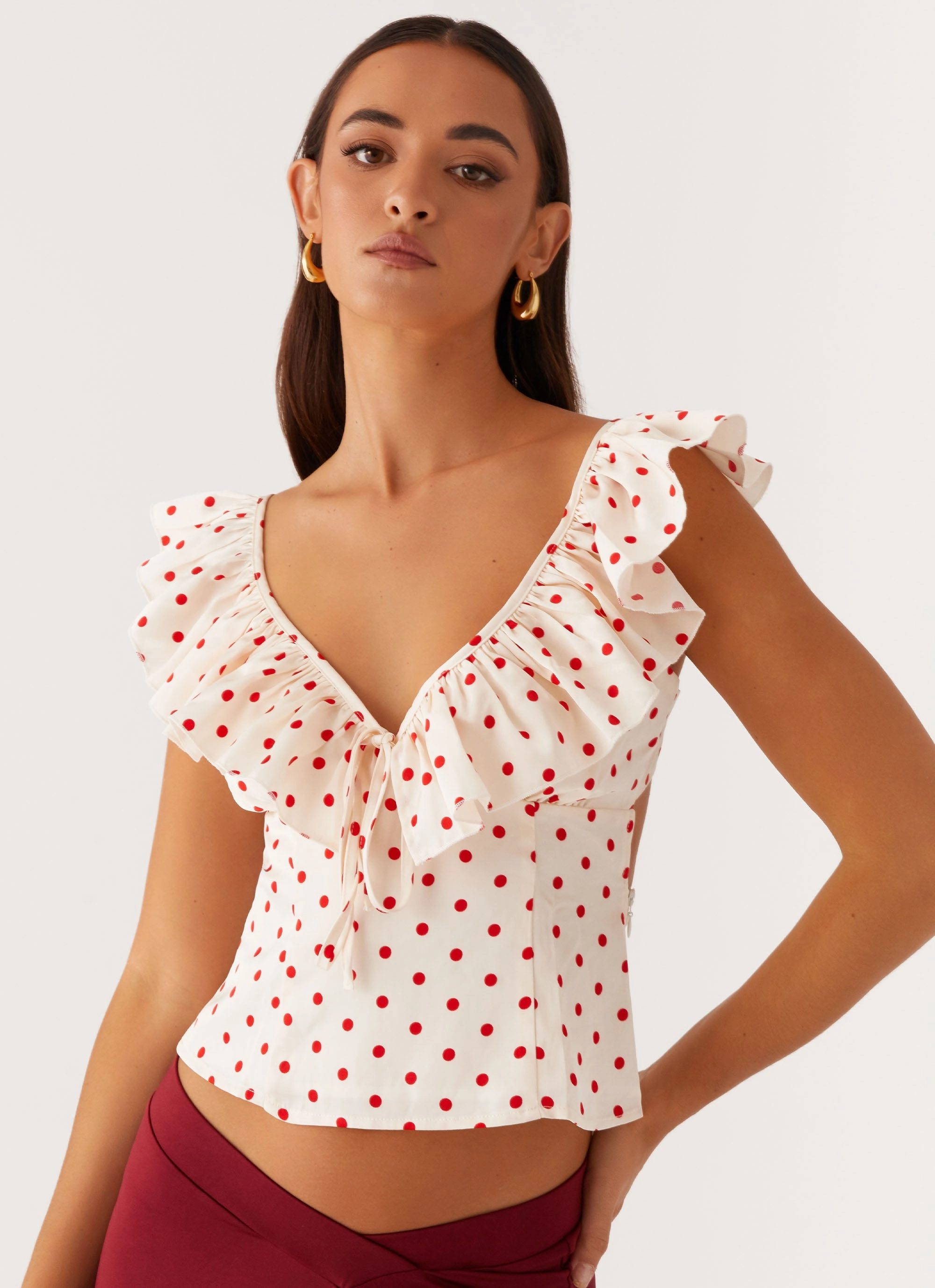 Active Flexible Regan Ruffle Top - Red Polka Dot