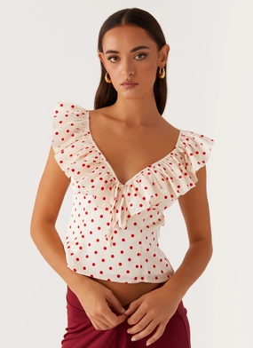 Regan Ruffle Top - Red Polka Dot quality service