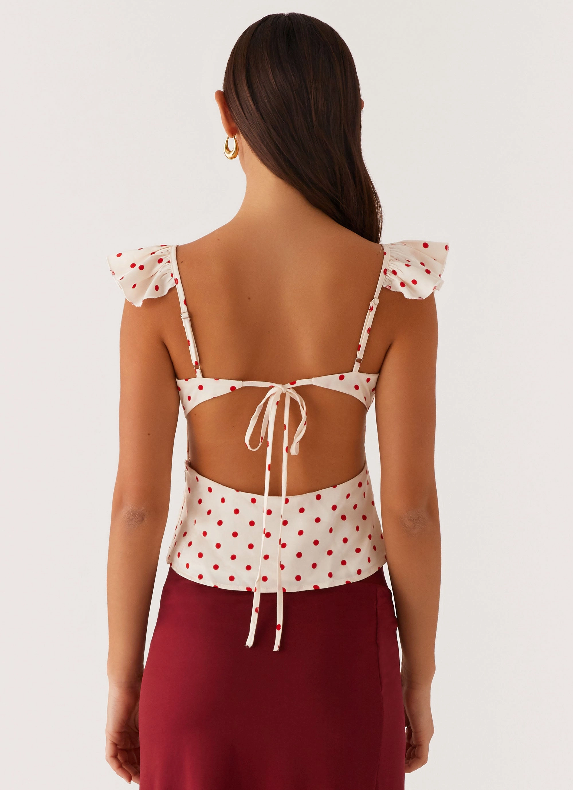 square shape Regan Ruffle Top - Red Polka Dot