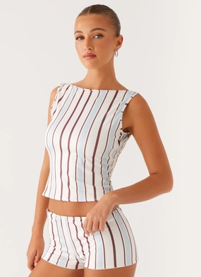 Tagless Neckline Sun's Out Tank Top - Blue Stripe