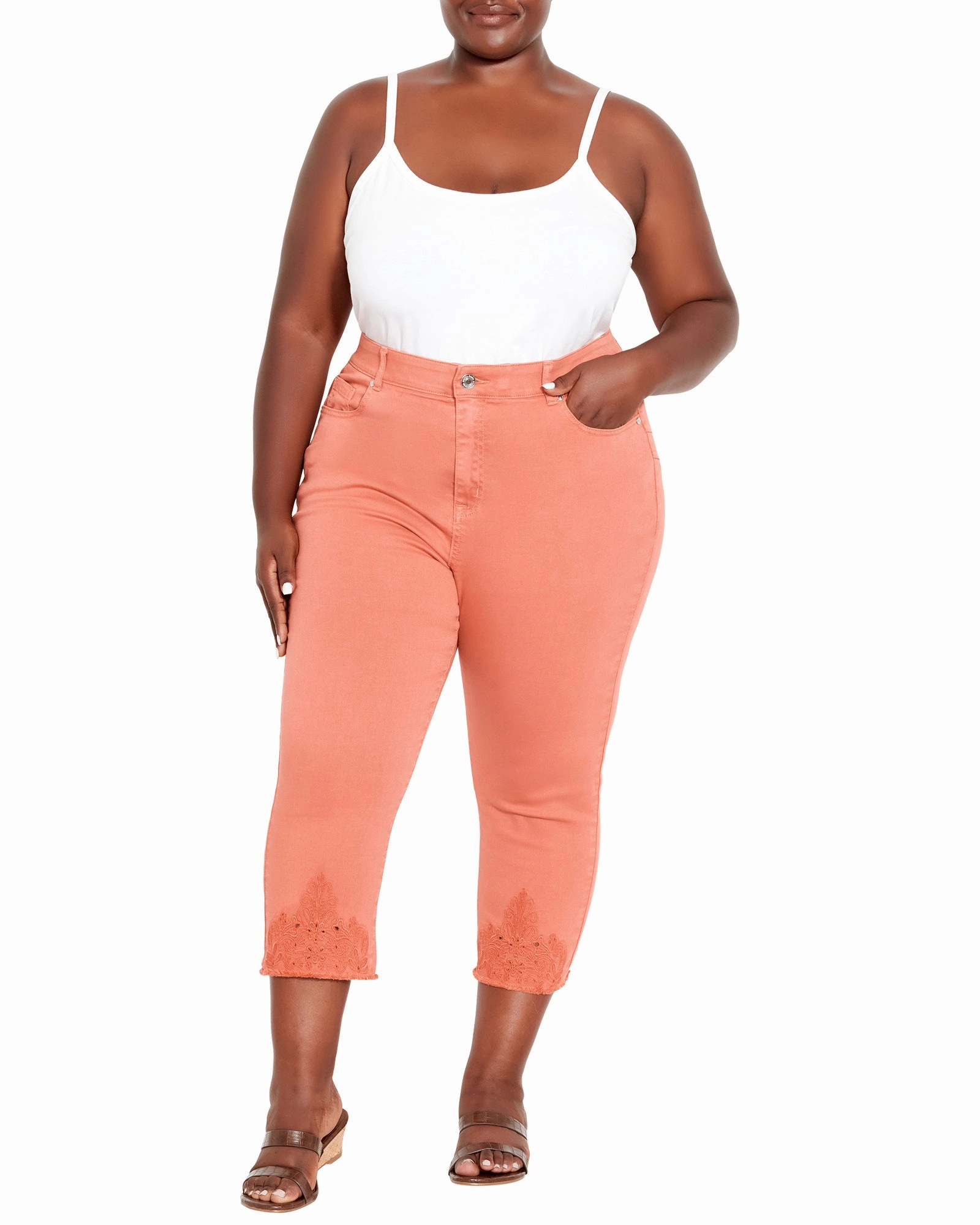 Outfit Ready Style Sunburst Embellished Crop Jean | Orange