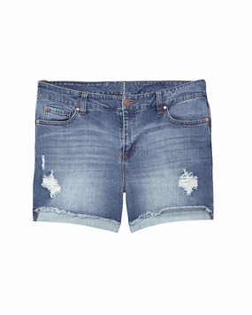 All-day Comfort Sunnyside Distressed Short with Cuffed Fray Hem | Medium Wash