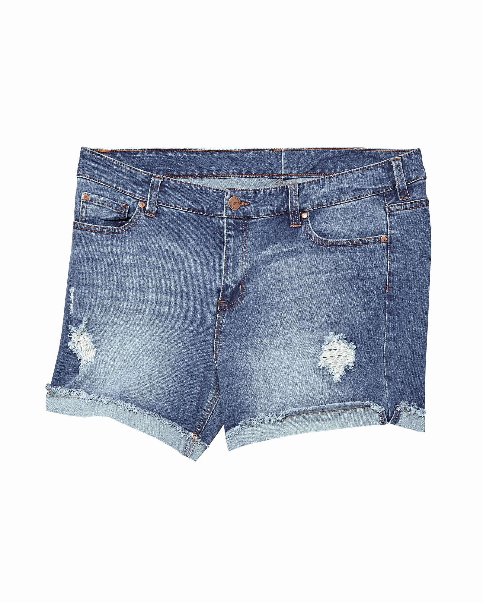 Sunnyside Distressed Short with Cuffed Fray Hem | Medium Wash Stretch Soft