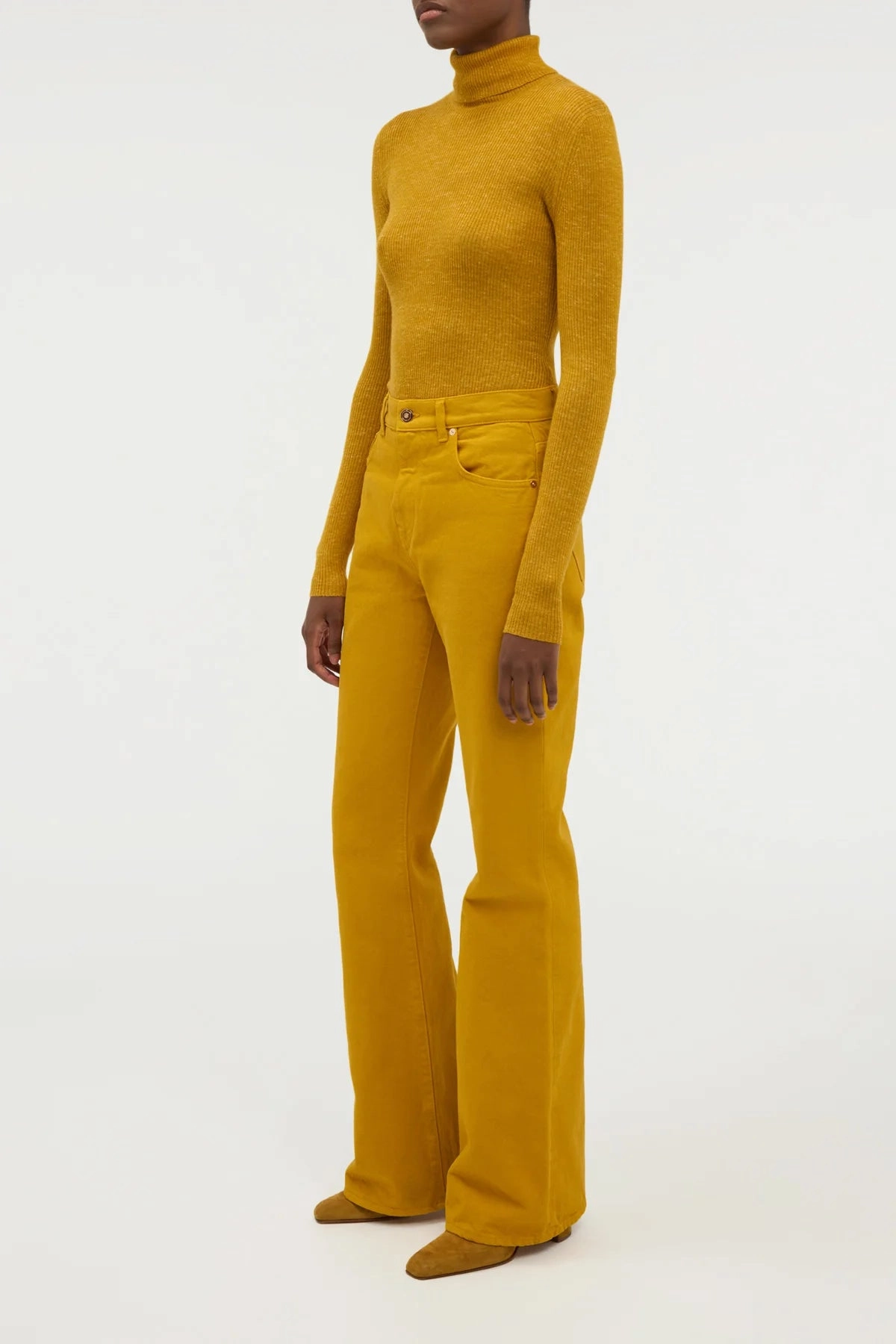 Shrinkage Control Treatment Aldona Knit Turtleneck in Golden Birch Cashmere Silk with Hemp