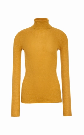 Aldona Knit Turtleneck in Golden Birch Cashmere Silk with Hemp Loungewear Friendly