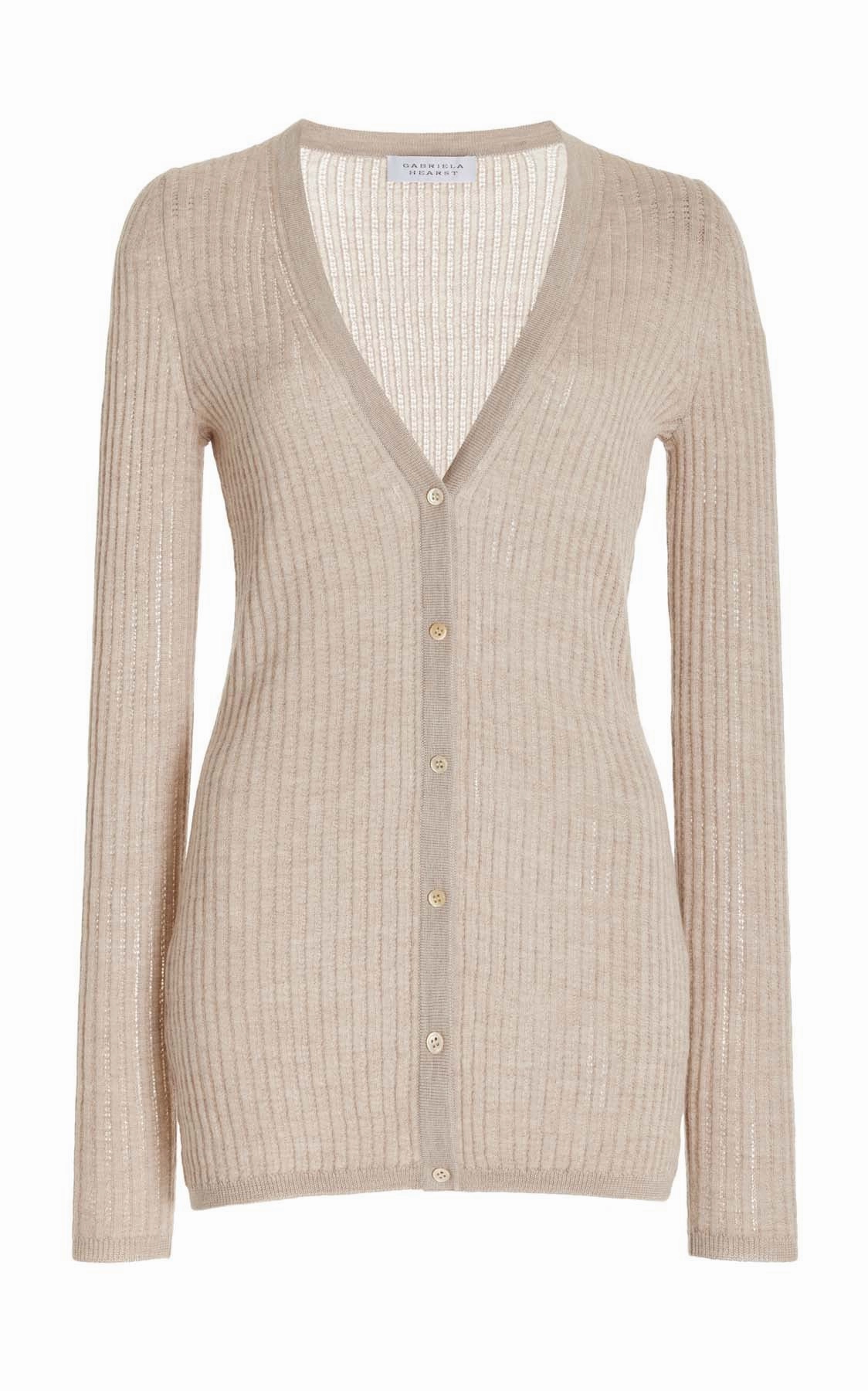 Emma Pointelle Knit Cardigan in Oatmeal Cashmere Silk Reinforced Hem Daily Piece