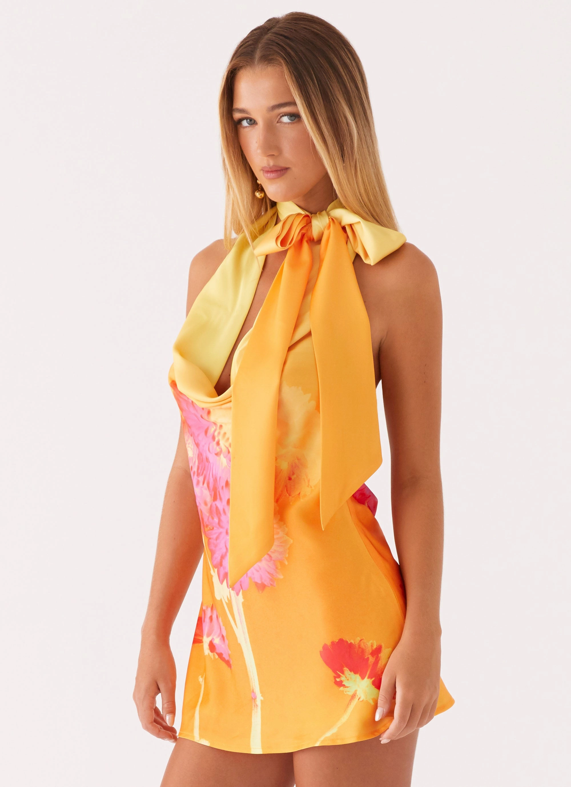 Heidi Mini Dress - Orange Floral Layered Design Chic Tailoring Design