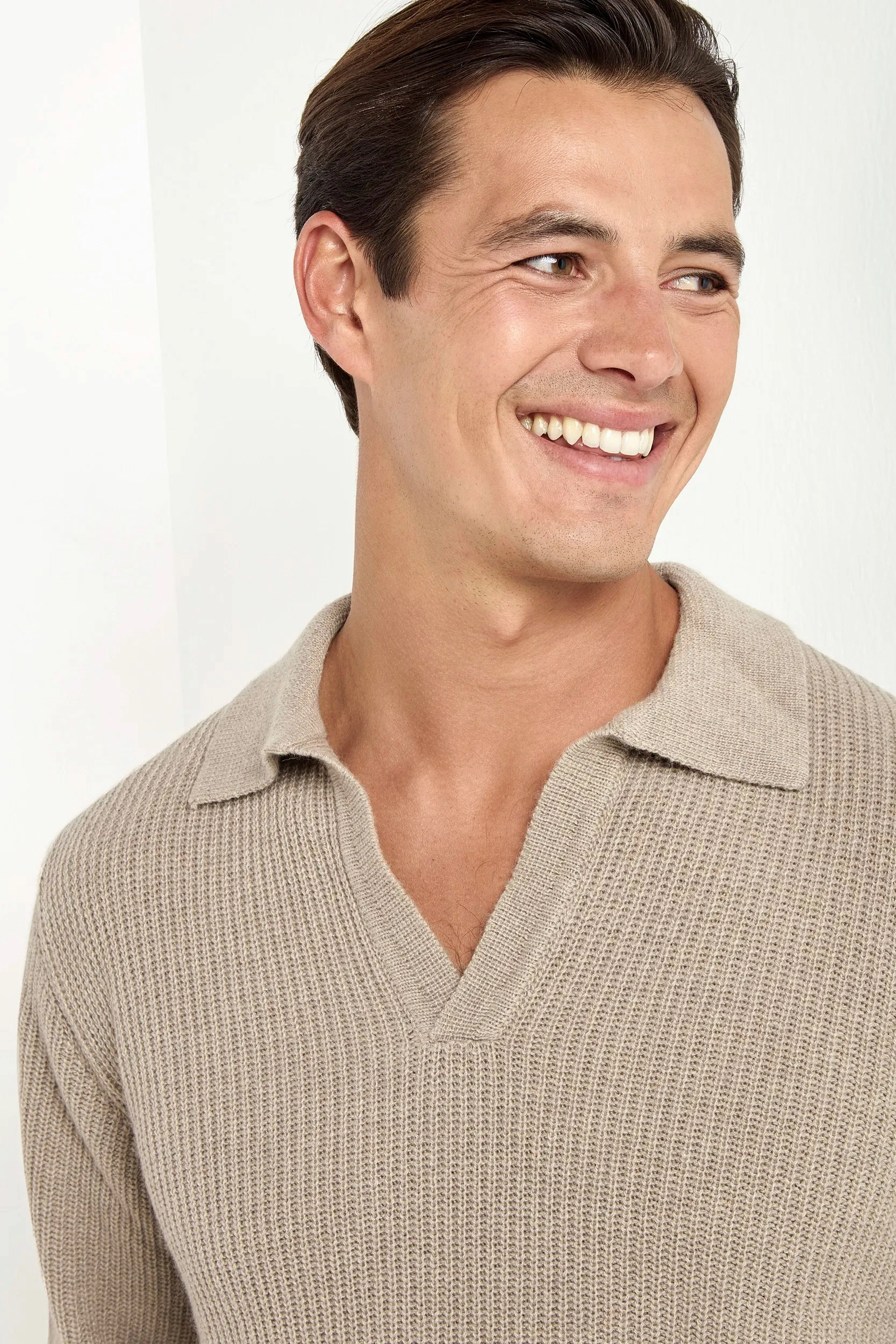 Taupe ribbed cashmere blend polo ?C Made in Italy Understated Charm