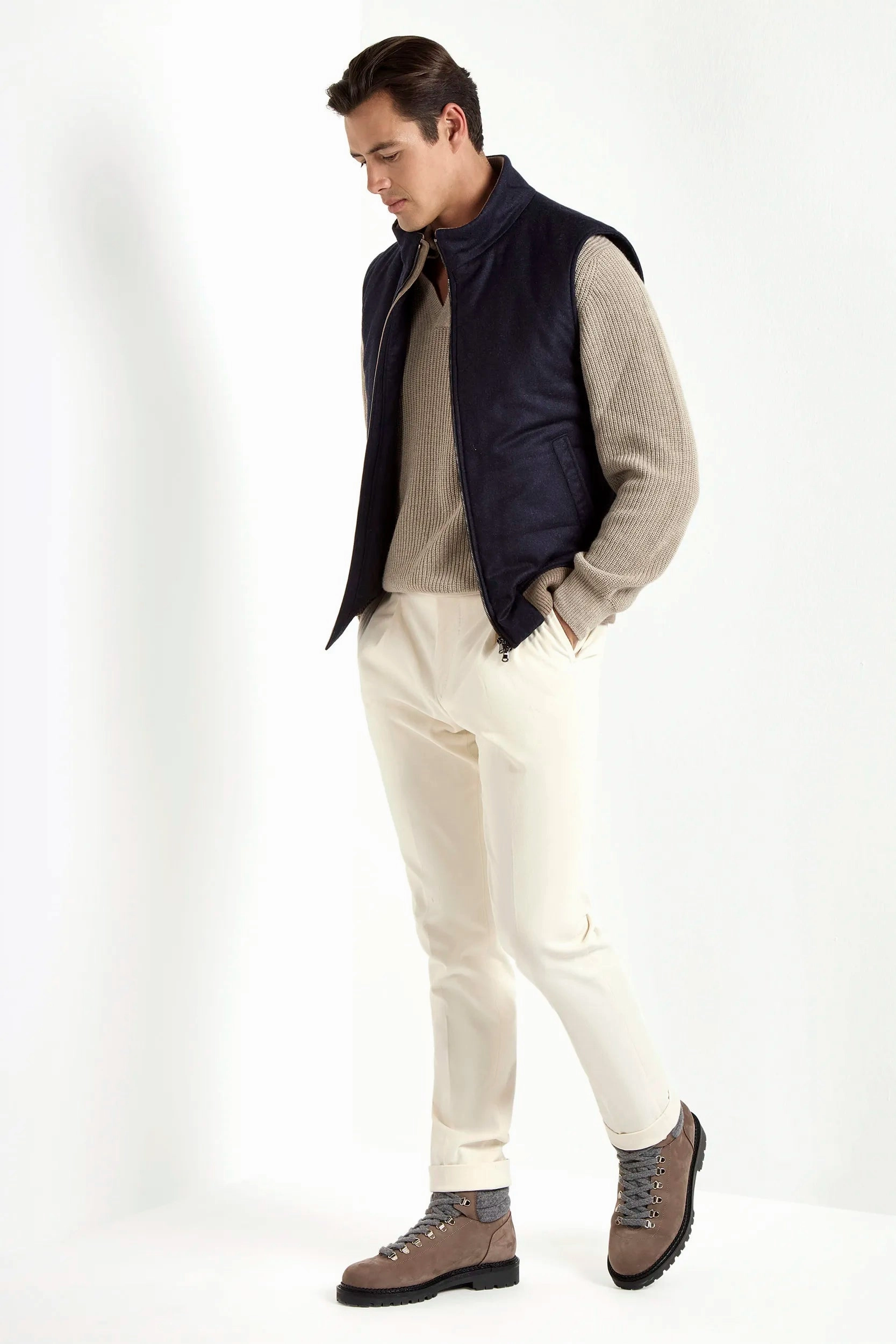 Taupe ribbed cashmere blend polo ?C Made in Italy Smart Pick Cashmere Blend