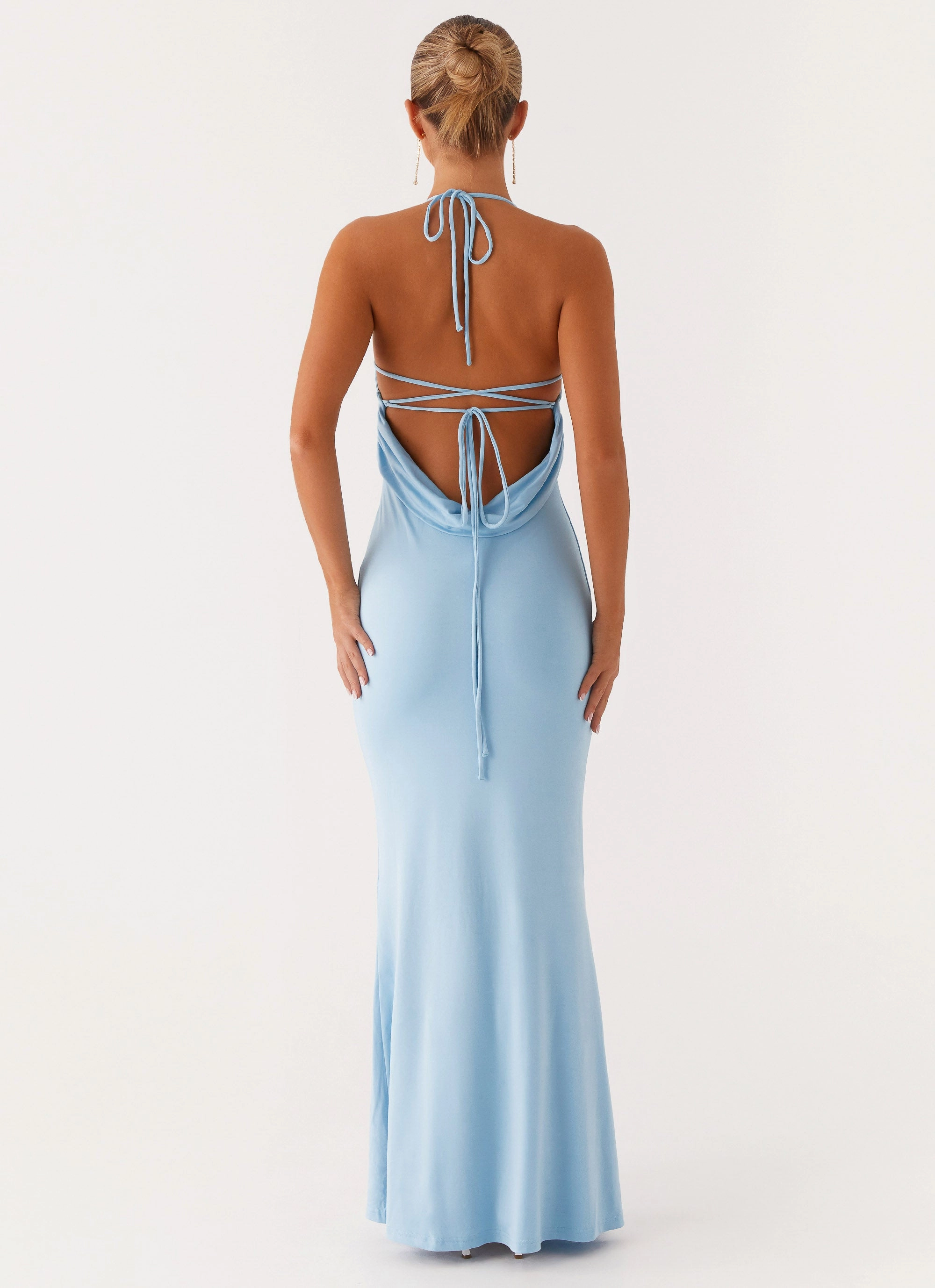 Talk About Us Maxi Dress - Blue Soft Stretch Front-Pocket